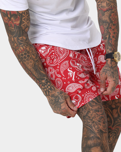 Saint Morta Paisley Skulls Beach Shorts Red/White