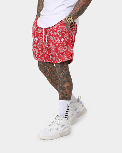 Saint Morta Paisley Skulls Beach Shorts Red/White