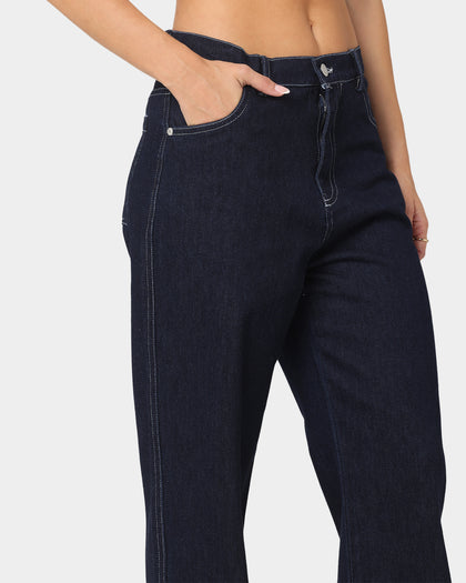 XXIII Women's Zaharia Double Denim Jeans Dark Blue