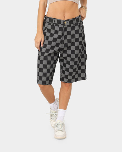 XXIII Checker Board Denim Shorts Black