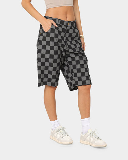 XXIII Checker Board Denim Shorts Black