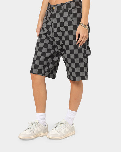 XXIII Checker Board Denim Shorts Black