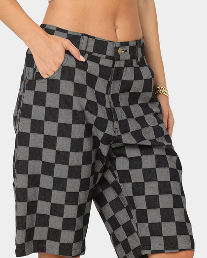 XXIII Checker Board Denim Shorts Black