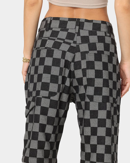 XXIII Checker Board Denim Shorts Black