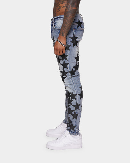 XXIII Star Leather Patch Jeans Blue/Black