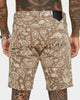Saint Morta Paisley Skulls Denim Shorts Vintage Brown