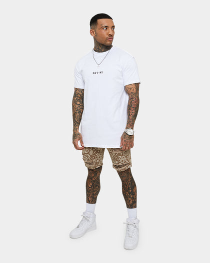 Saint Morta Paisley Skulls Denim Shorts Vintage Brown