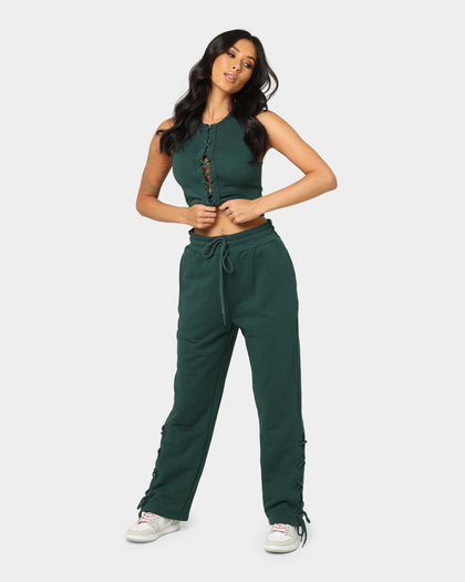 EN ES Women's Mason Lace Up Track Pants Deep Teal