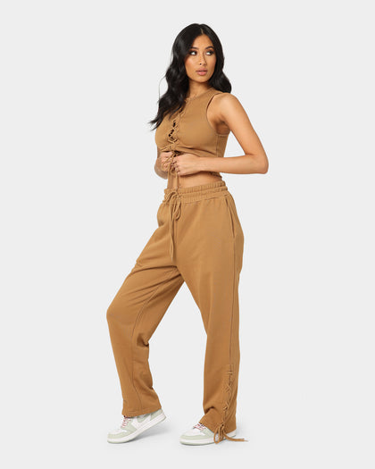 EN ES Women's Mason Lace Up Track Pants Tan