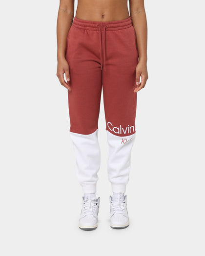 Calvin Klein Women's Colour Blocking Cuff Jogger Pants Terracotta Tile