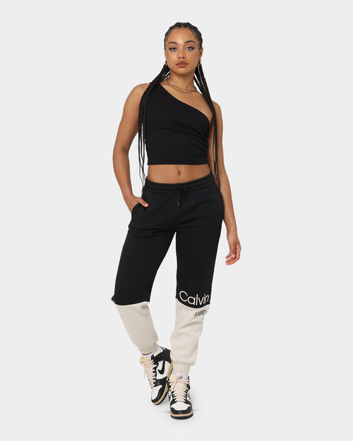 Calvin Klein Women's Colour Blocking Cuff Jogger Pants Ck Black