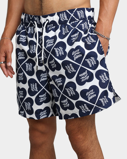 Guess Originals GUESS Originals X J Balvin Heart Print Swim Shorts Blackened Blue
