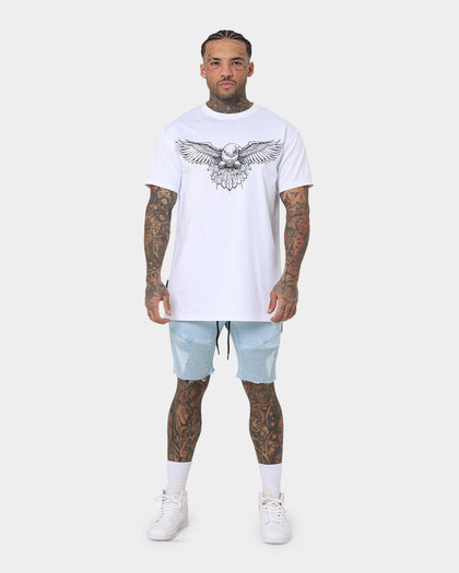 Saint Morta United Distressed Biker Shorts Light Blue