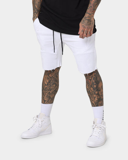 Saint Morta United Distressed Biker Shorts White
