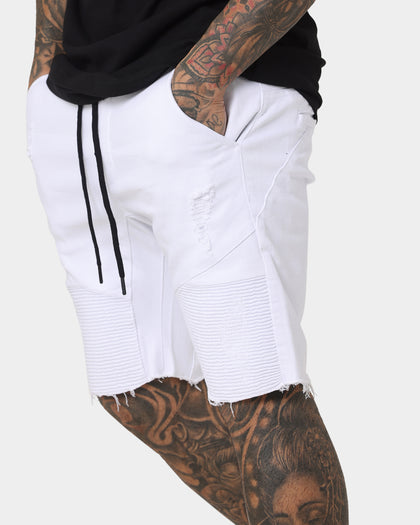 Saint Morta United Distressed Biker Shorts White