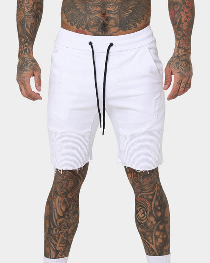 Saint Morta United Distressed Biker Shorts White