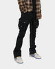 MNML B357 Waxed Cargo Flare Denim Jeans Black