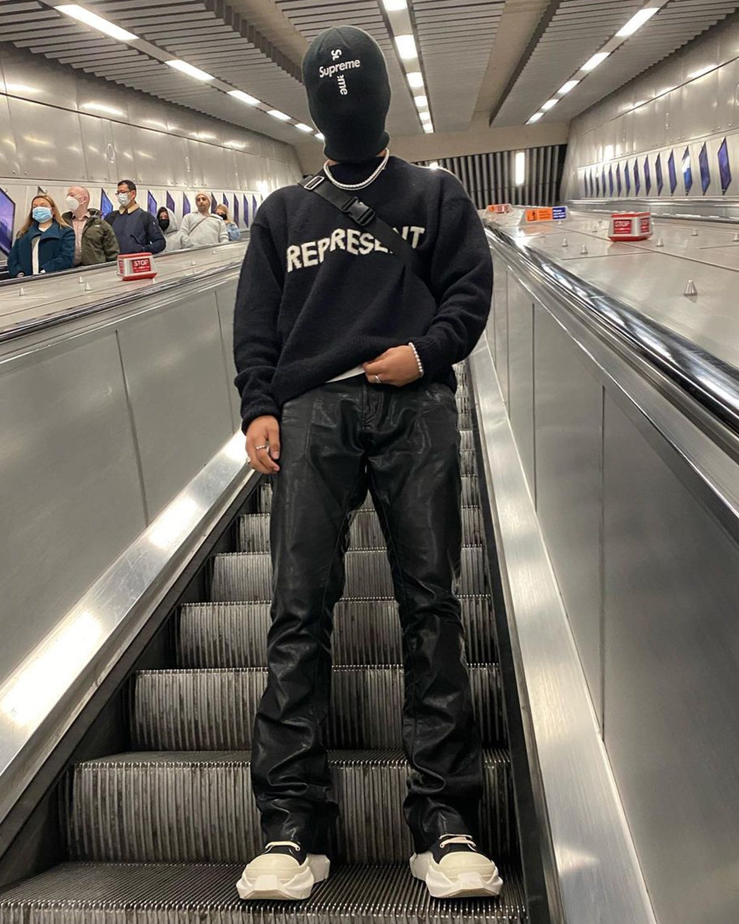MNML B169 Leather Flare Denim Pants Black | Culture Kings US