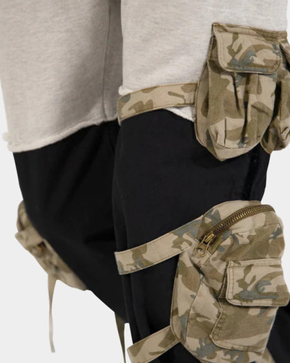 MNML Mixed Material Cargo Pants Black/Grey