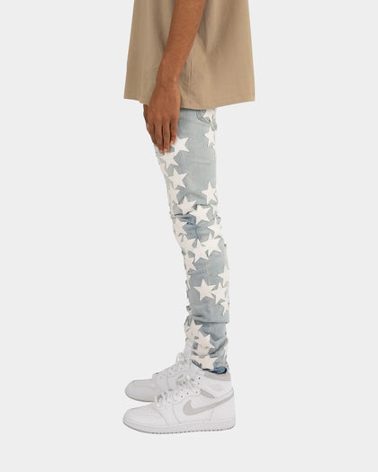 MNML X255 Stretch Star Denim Jeans Light Blue