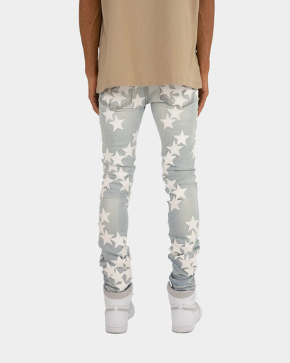 MNML X255 Stretch Star Denim Jeans Light Blue