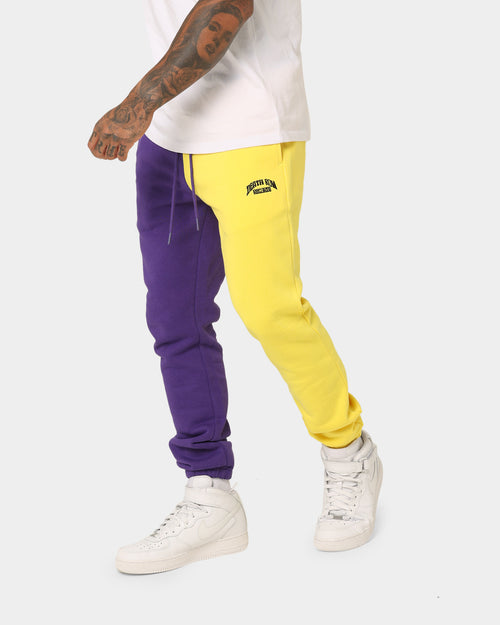 Deathrow Records Half Half Velour Jogger Purple/Yellow