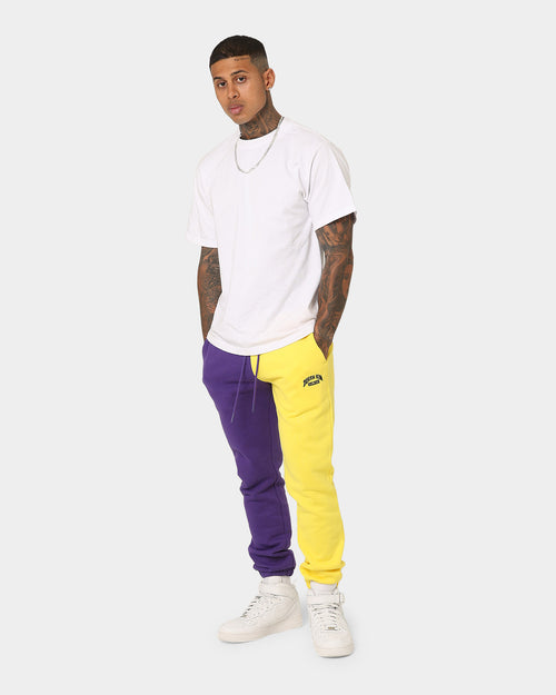 Deathrow Records Half Half Velour Jogger Purple/Yellow
