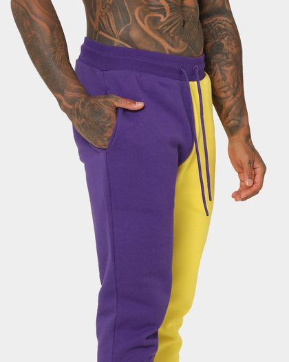 Deathrow Records Half Half Velour Jogger Purple/Yellow