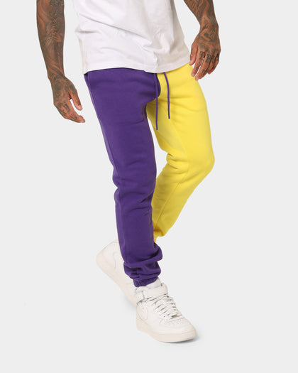 Deathrow Records Half Half Velour Jogger Purple/Yellow