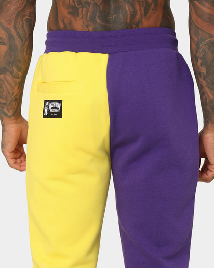 Deathrow Records Half Half Velour Jogger Purple/Yellow