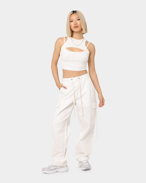 MNML Women's Baggy Cargo Pants Off White