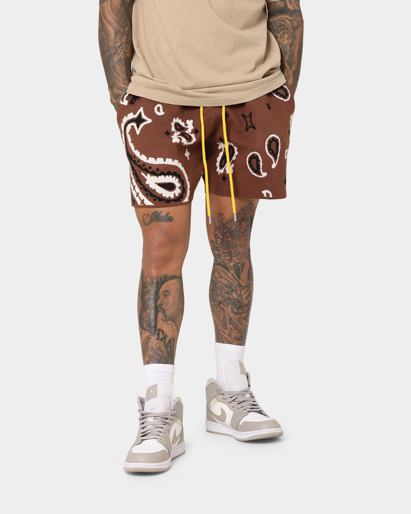 MNML Paisley Knit Shorts Brown | Culture Kings US