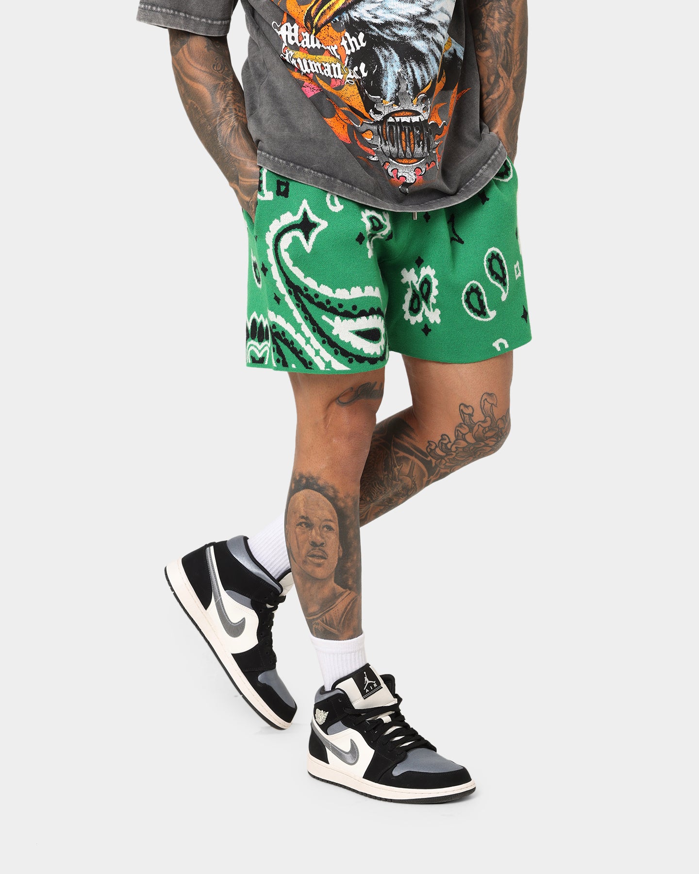 MNML Paisley Knit Shorts Green | Culture Kings US