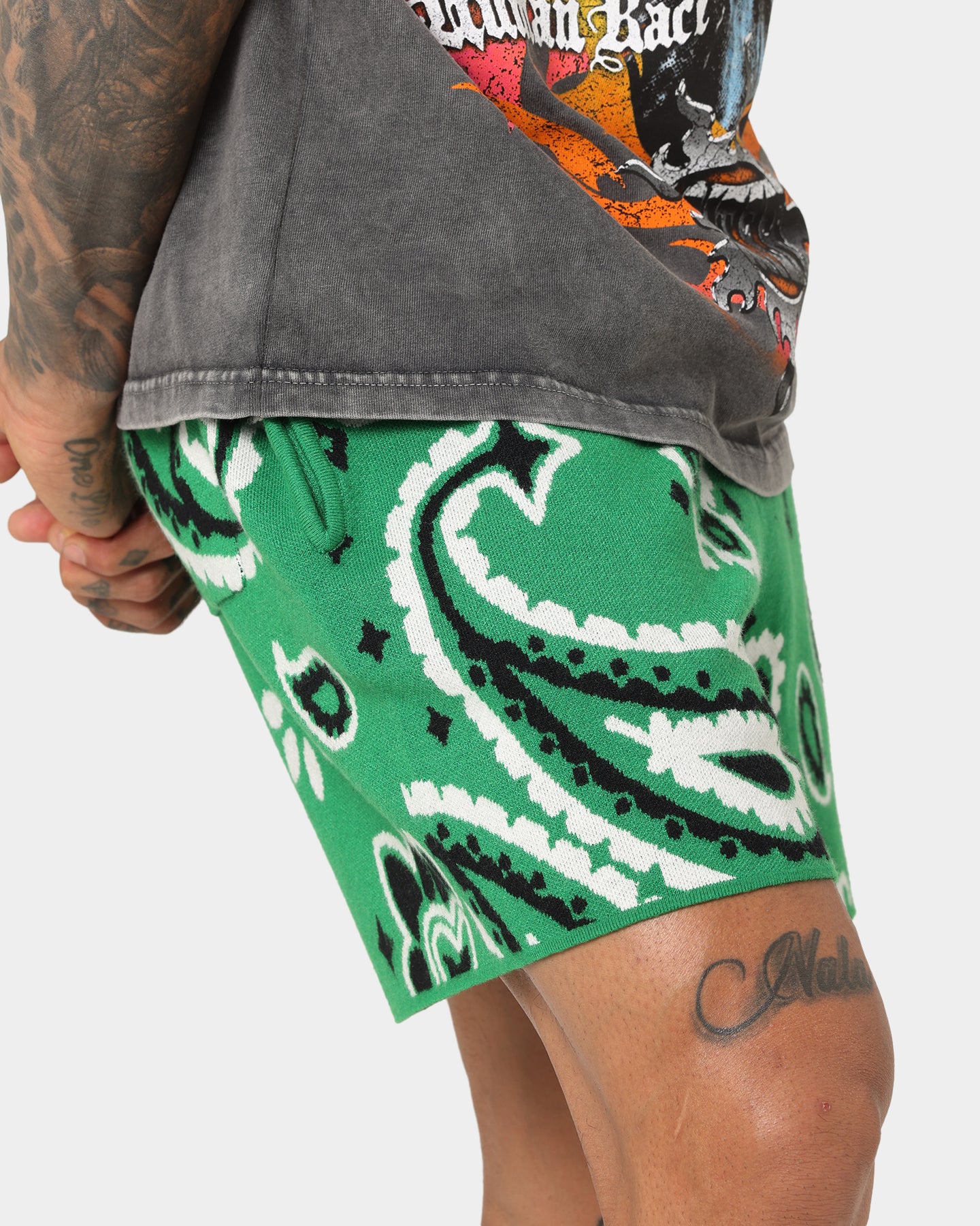 MNML Paisley Knit Shorts Green | Culture Kings US