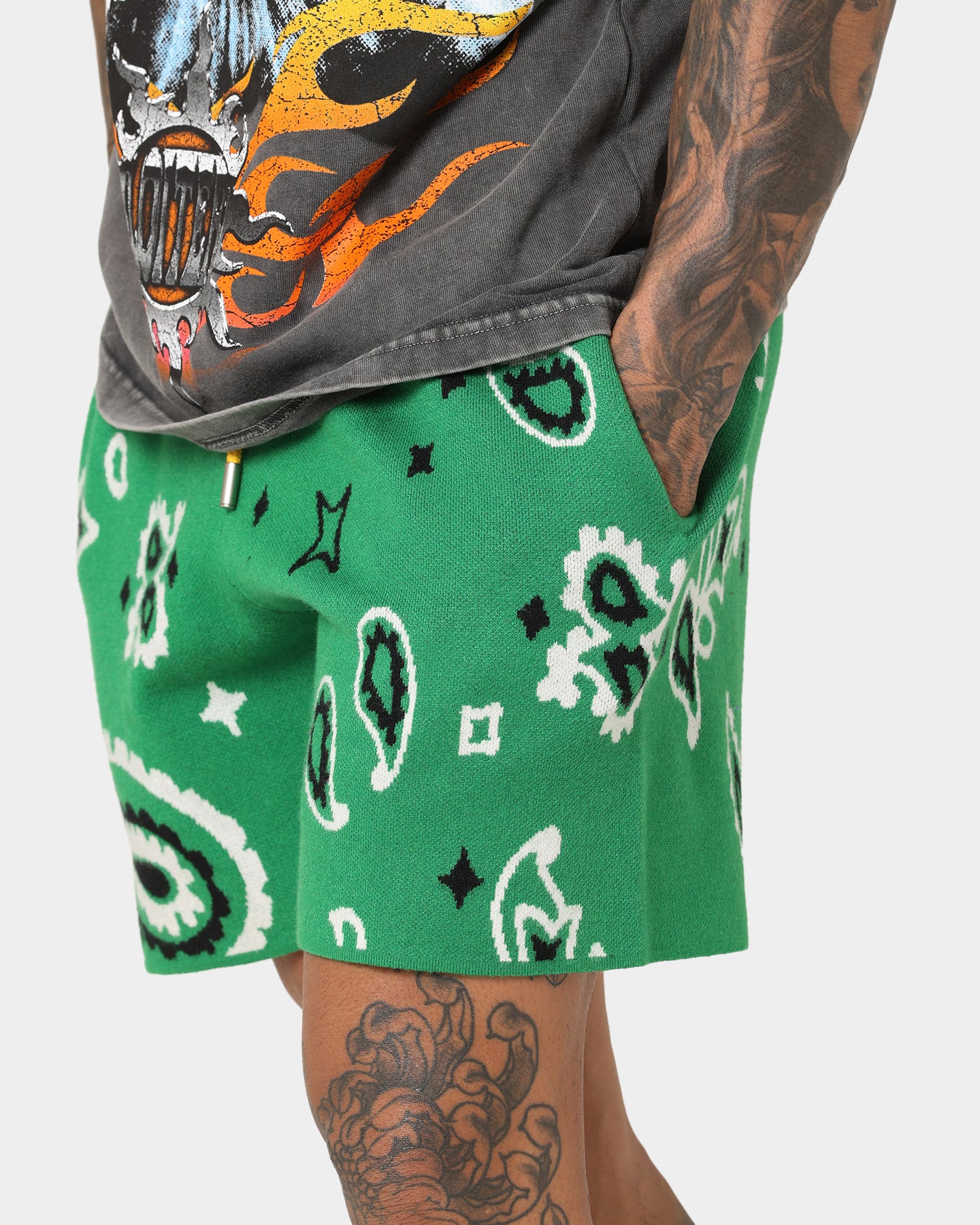 MNML Paisley Knit Shorts Green | Culture Kings US