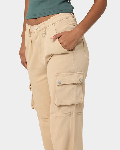 MNML Chloe Mid Rise Cargo Jeans Beige