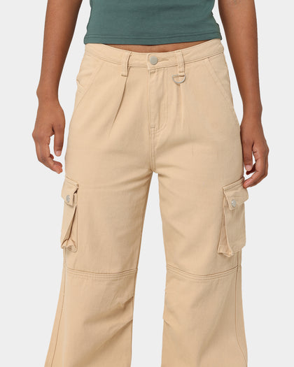 MNML Chloe Mid Rise Cargo Jeans Beige