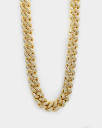 Saint Morta 12mm 28" Diamond Cuban Link Necklace Gold