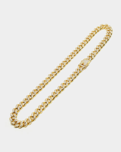 Saint Morta 12mm 28" Diamond Cuban Link Necklace Gold