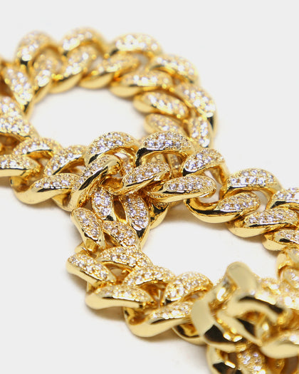 Saint Morta 12mm 28" Diamond Cuban Link Necklace Gold