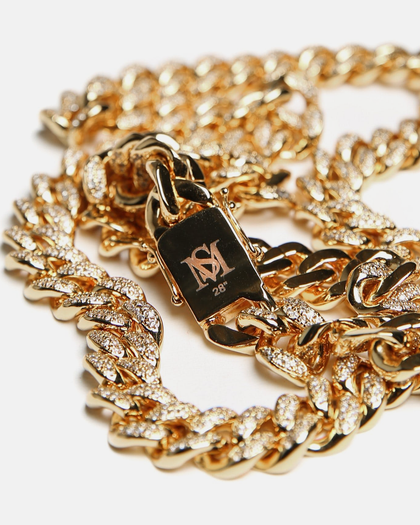 Saint Morta 12mm 28" Diamond Cuban Link Necklace Gold