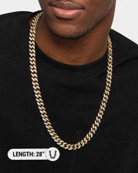 Saint Morta 12mm 28" Diamond Cuban Link Necklace Gold