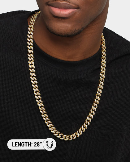 Saint Morta 12mm 28" Diamond Cuban Link Necklace Gold