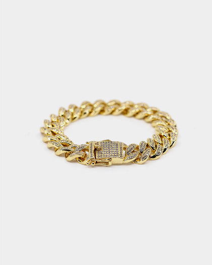 Saint Morta Diamond 7" Cuban Link Bracelet 12MM Gold Plated