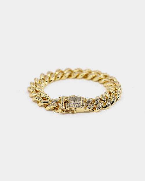 Saint Morta Diamond 7" Cuban Link Bracelet 12MM Gold Plated