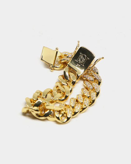 Saint Morta Diamond 7" Cuban Link Bracelet 12MM Gold Plated