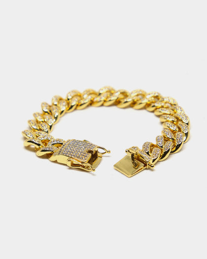 Saint Morta Diamond 7" Cuban Link Bracelet 12MM Gold Plated