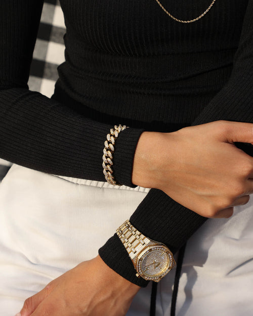 Saint Morta Diamond 7" Cuban Link Bracelet 12MM Gold Plated