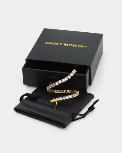Saint Morta Round Cut 9" Tennis Bracelet Gold Plated