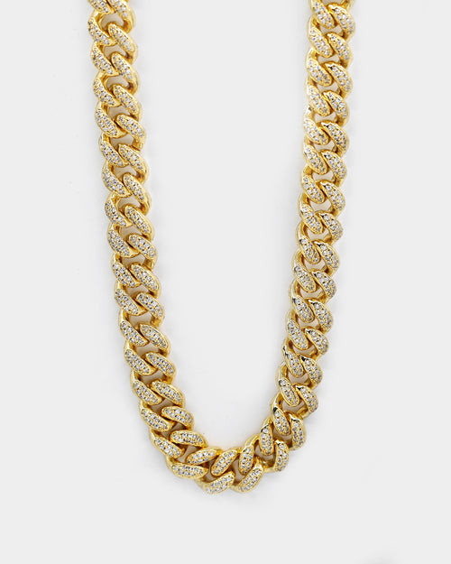 Saint Morta Cuban Link 18" 12MM Diamond Chain Gold Plated
